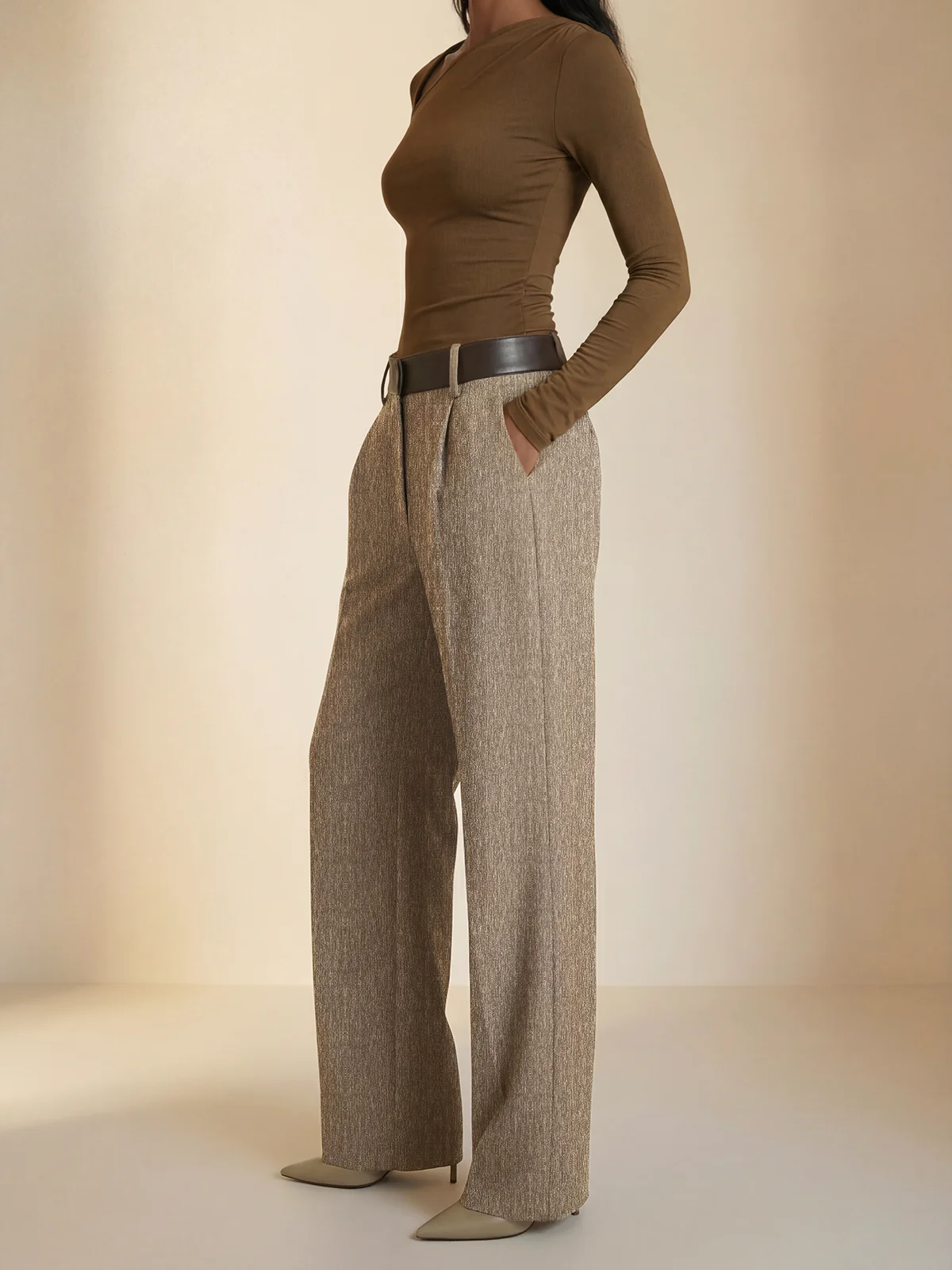Faux Leather Panel Wide-Leg Pants
