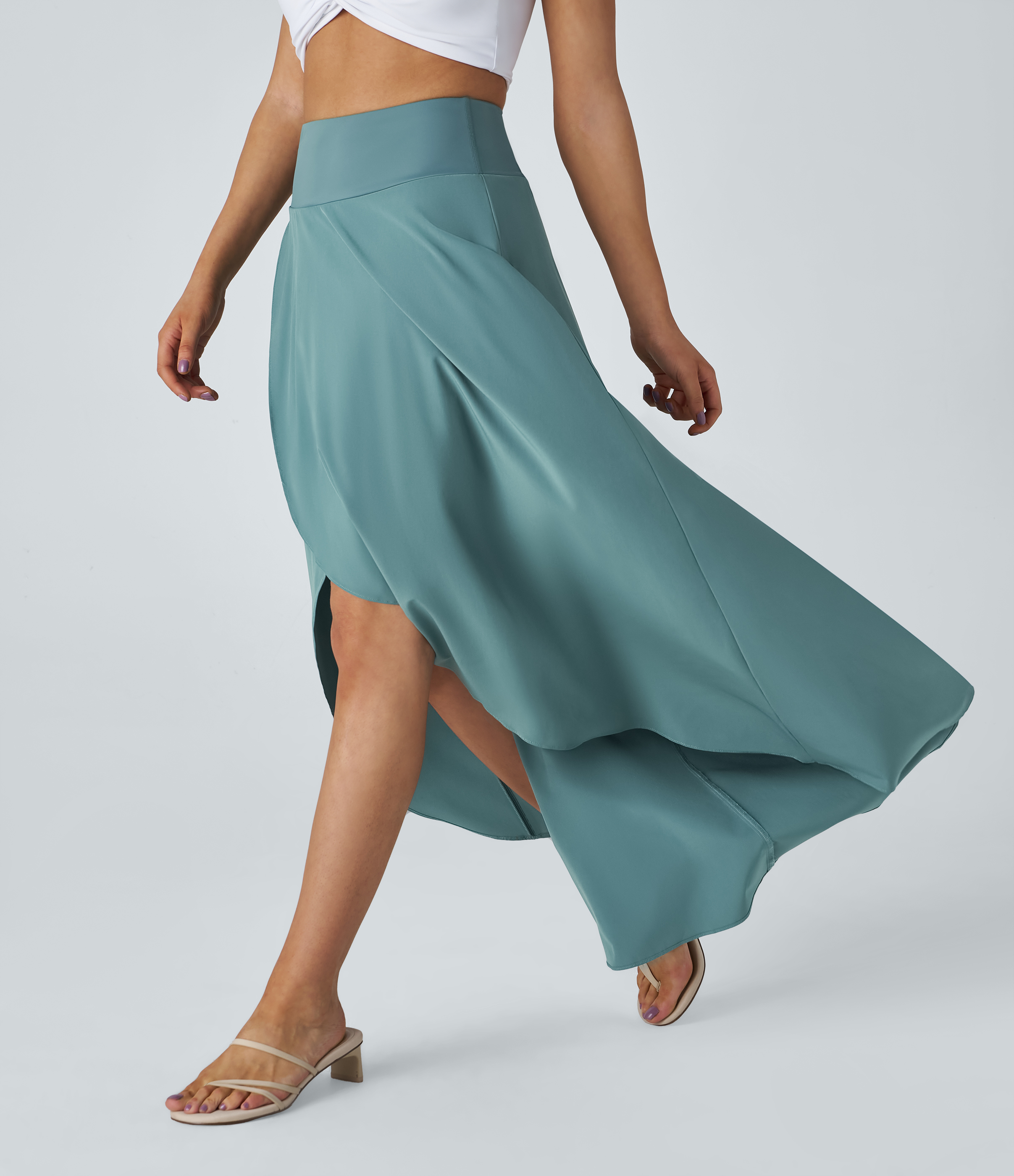 Breezeful™ High Waisted High Low Ruffle 2-in-1 Flowy Quick Dry Casual Regular Maxi Skirt