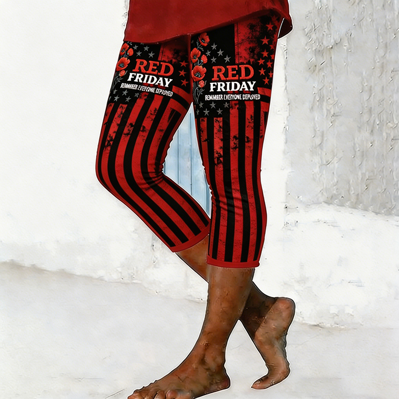 Women's Red Friday Poppy Art Print Leggings