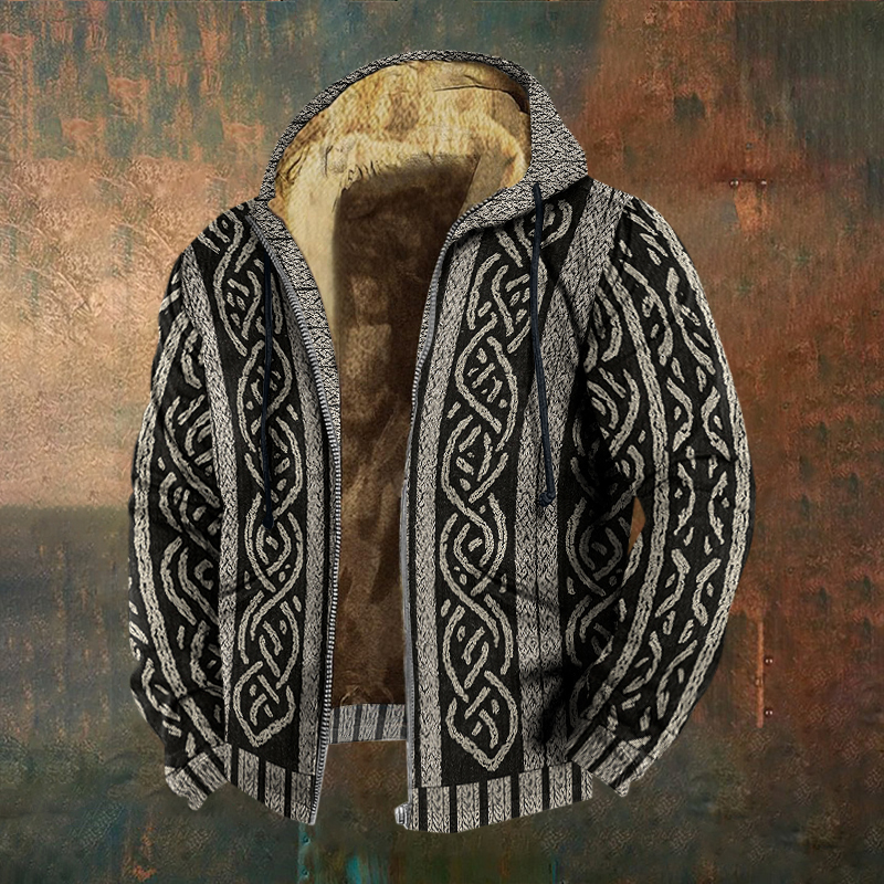 Men's Retro Viking Celtic Knot Pattern Casual Zip-up Jacket