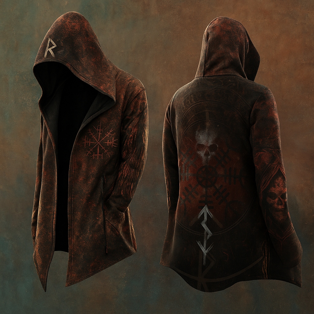 Men's Viking Mythology Skull Runes Totem Hooded Jacket