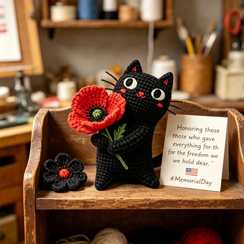 Unisex Memorial Day Poppy Cat Handcrafted Keepsake