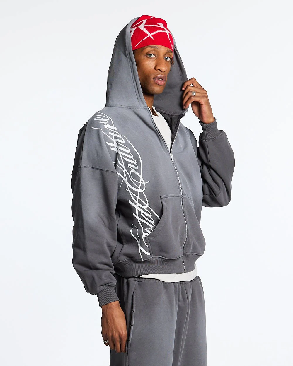 SCRIPT ZIP HOODIE ANTRACITE GREY