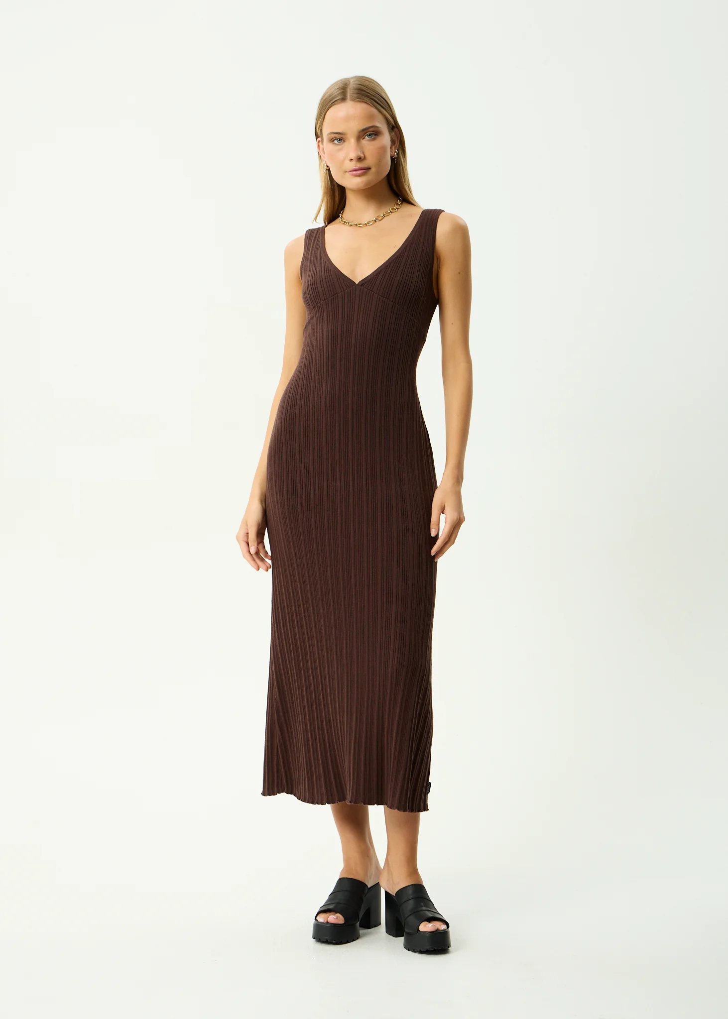 AFENDS Womens Iris - Knit Midi Dress - Coffee