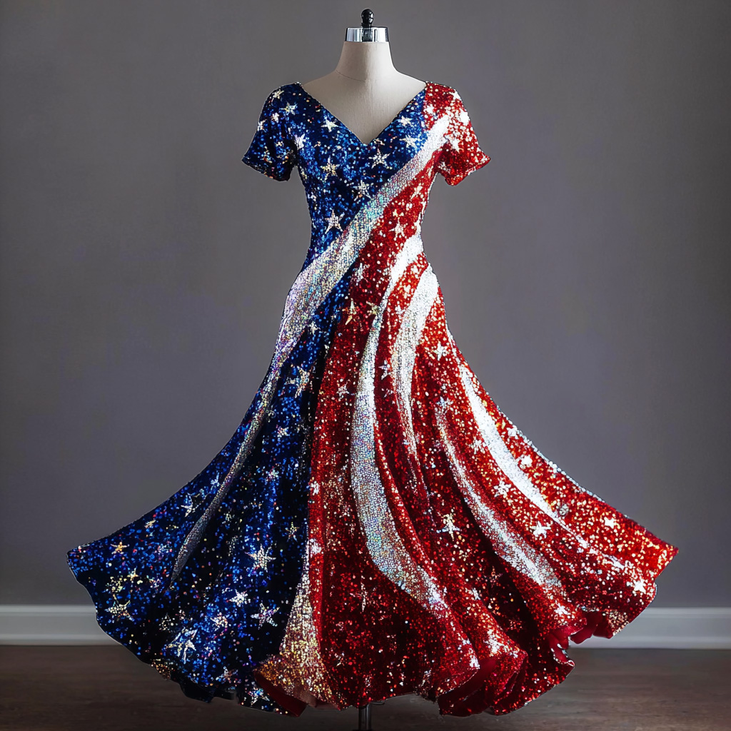 US 250th Anniversary Art Print Short-Sleeve Casual Dress