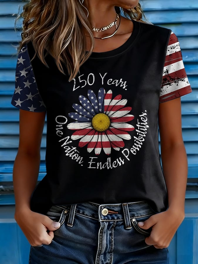 Women's American Flag Printed Casual T-Shirt