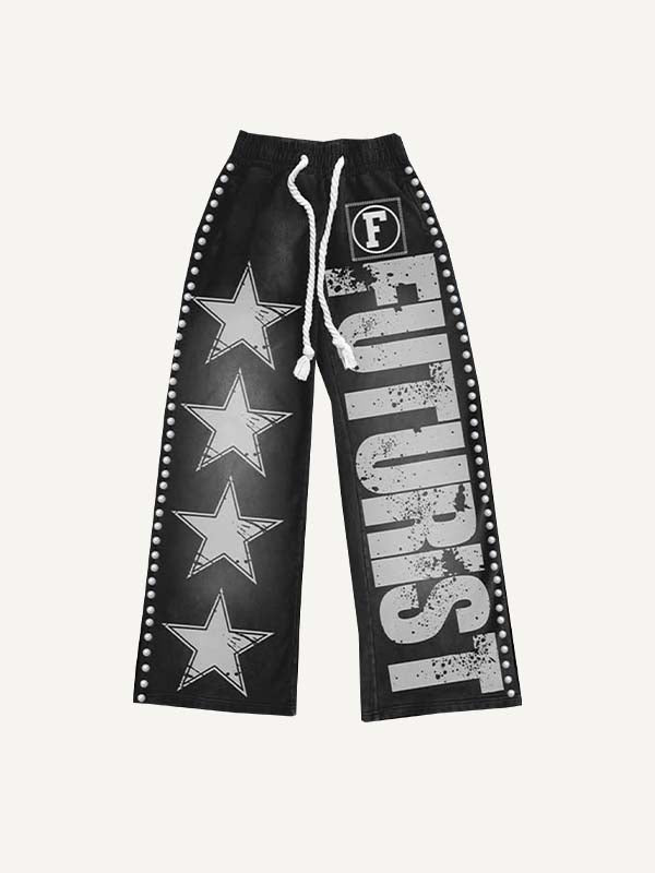 Letter&Graphic Print Elastic Waist Pants
