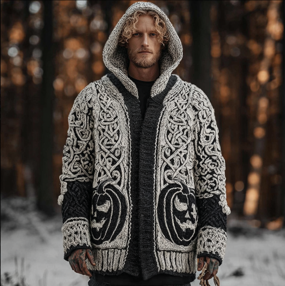 Viking Men's Autumn And Winter Warmth Knit Hooded Sweater Jacket