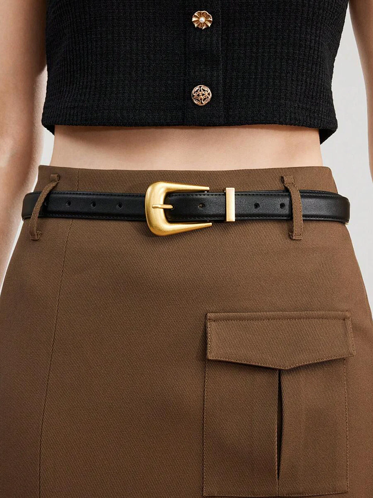 Golden Buckle Leather Belt