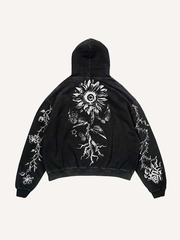 Eye&Floral&Letter Print Print Slant Pockets Hoodie