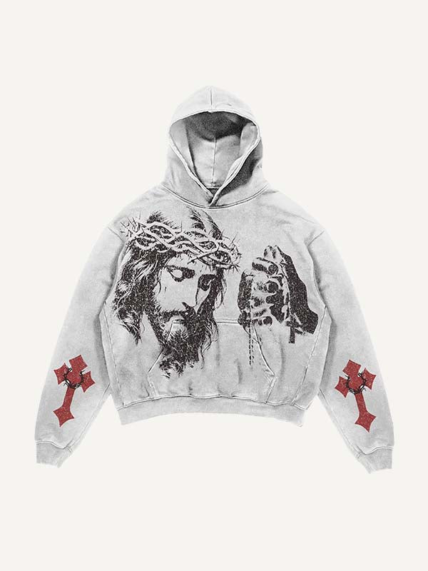 Jesus&Pray&Cross&Letter Print Slant Pockets Hoodie