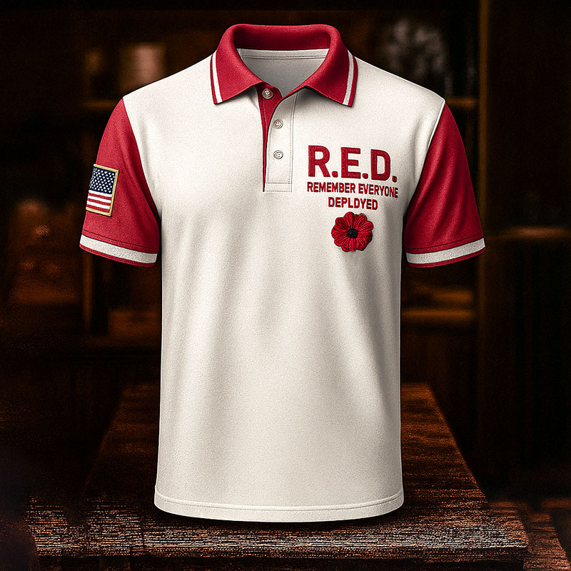 Men's Red Friday Veteran Print Casual Polo T-shirt