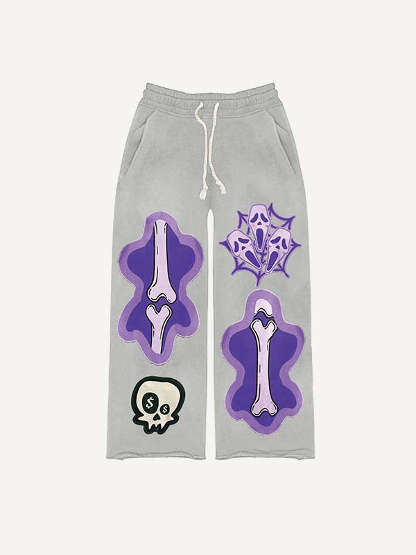 Skull Faux Decal Print Elastic Waist Pants