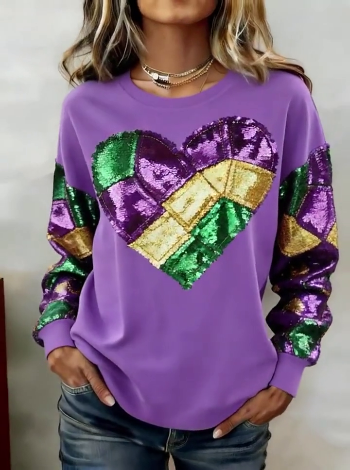 Women'S Casual Color-Block Patchwork Pullover Sweatshirt