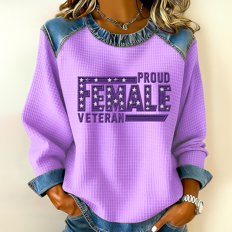 Women's Veteran Print Casual Lapel Sweatshirt