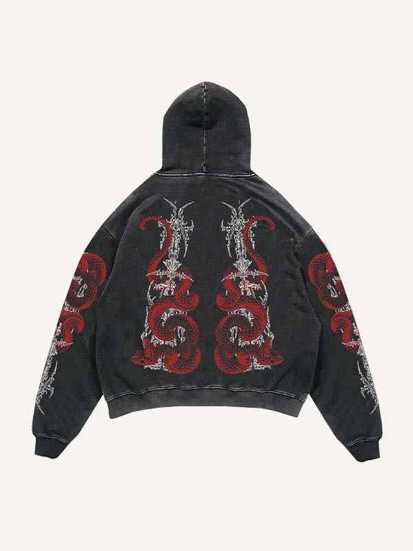 Figure&Snake&Graphic Print Slant Pockets Hoodie