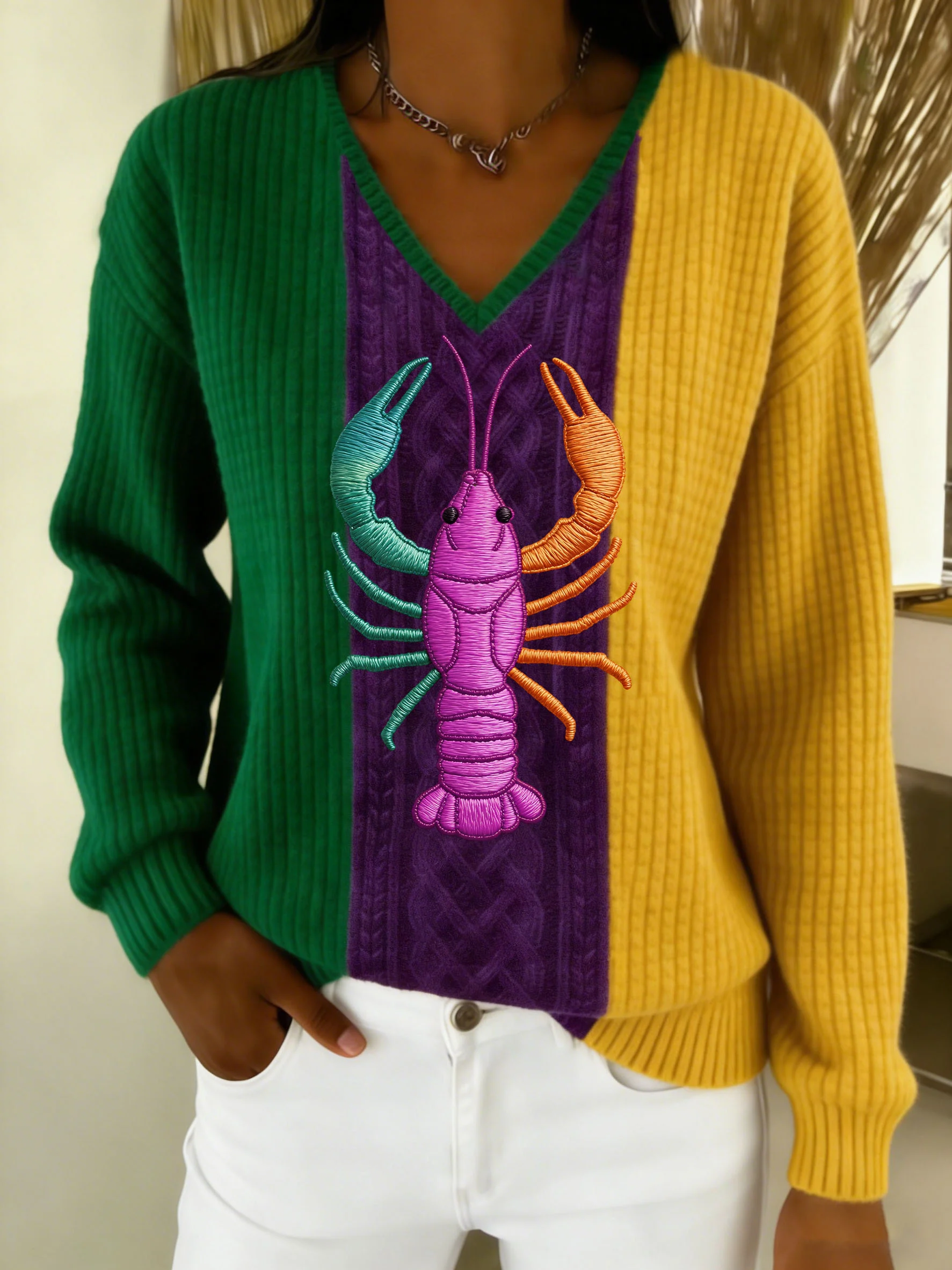 Women'S Retro Mardi Gras Printed Sweatshirt