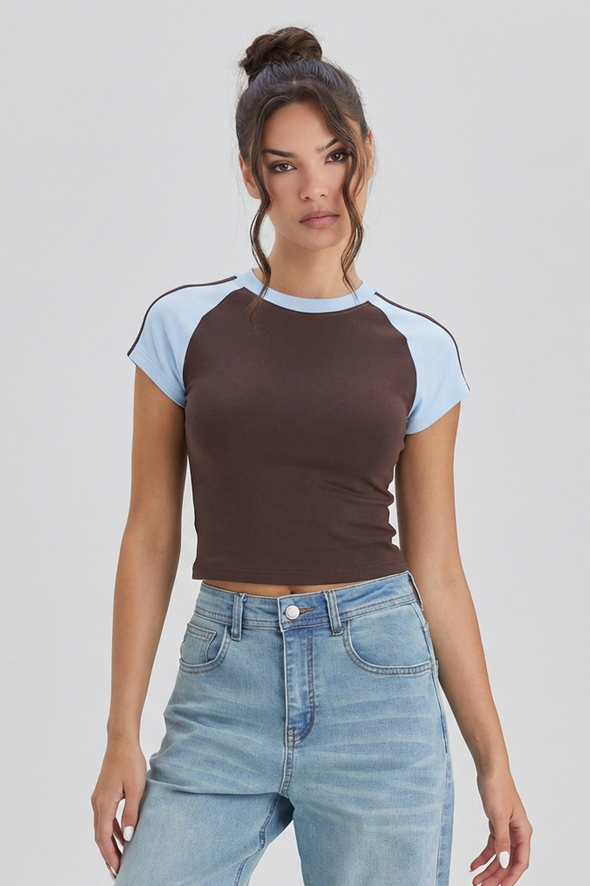 KatchMe Breathable Round Neck Color-Matching Striped Short Sleeve Top