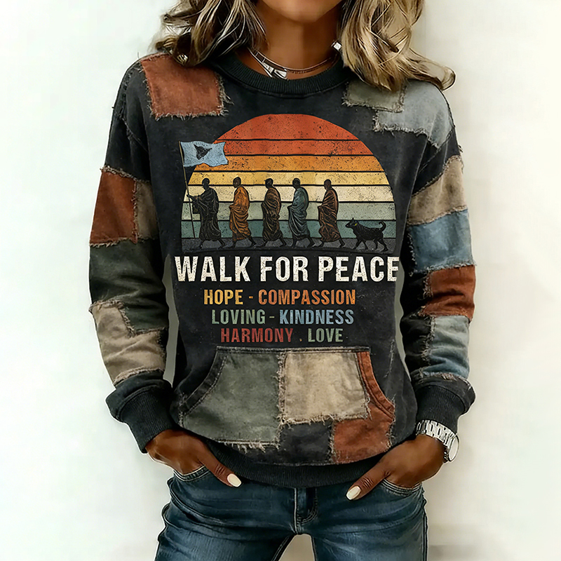Walk For Peace Artistic Patchwork Print Women's Sweatshirt