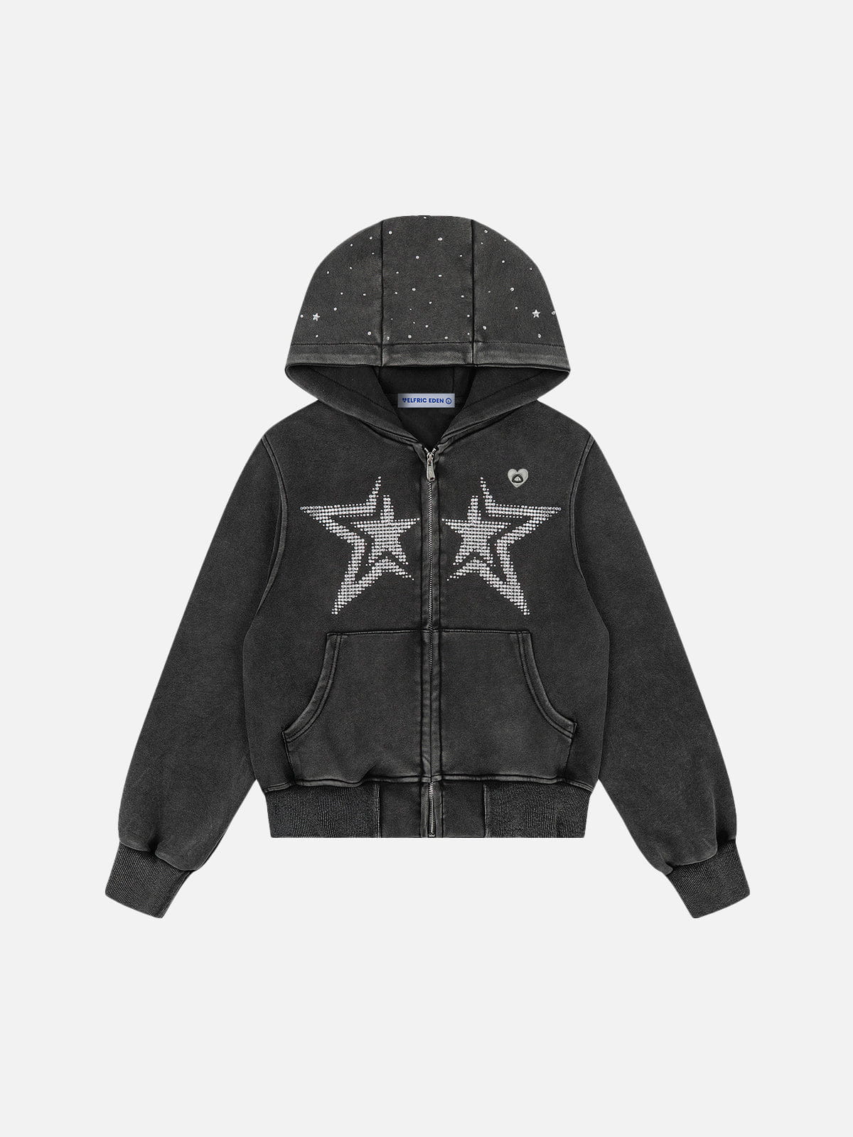 Aelfric Eden Cropped Rhinestone Star Zip Up Hoodie