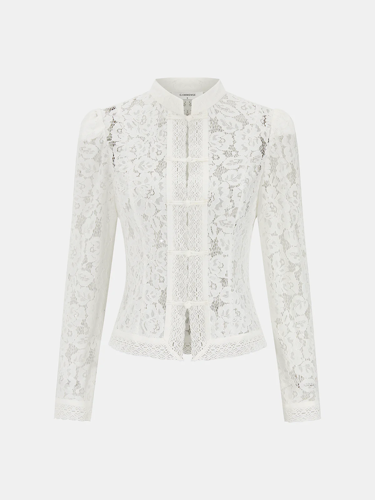 Frog Closure Lace Mandarin Collar Blouse