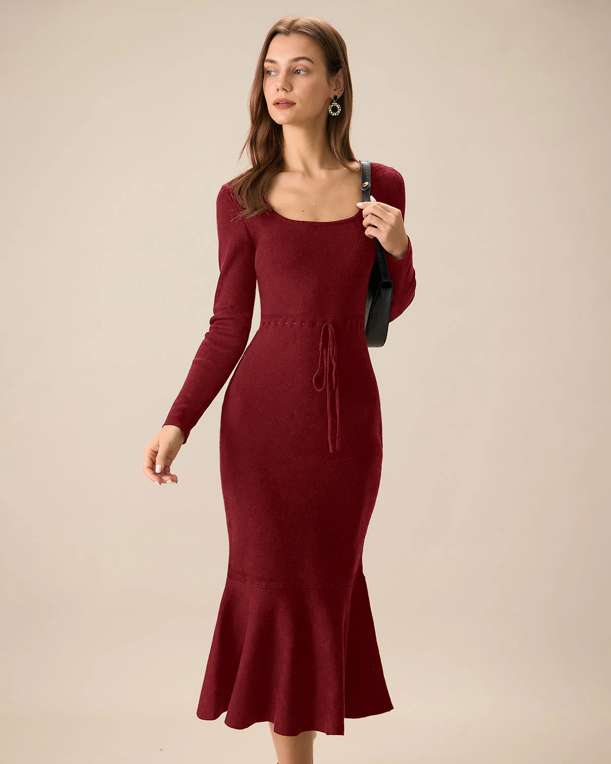 Red Square Neck Mermaid Sweater Dress