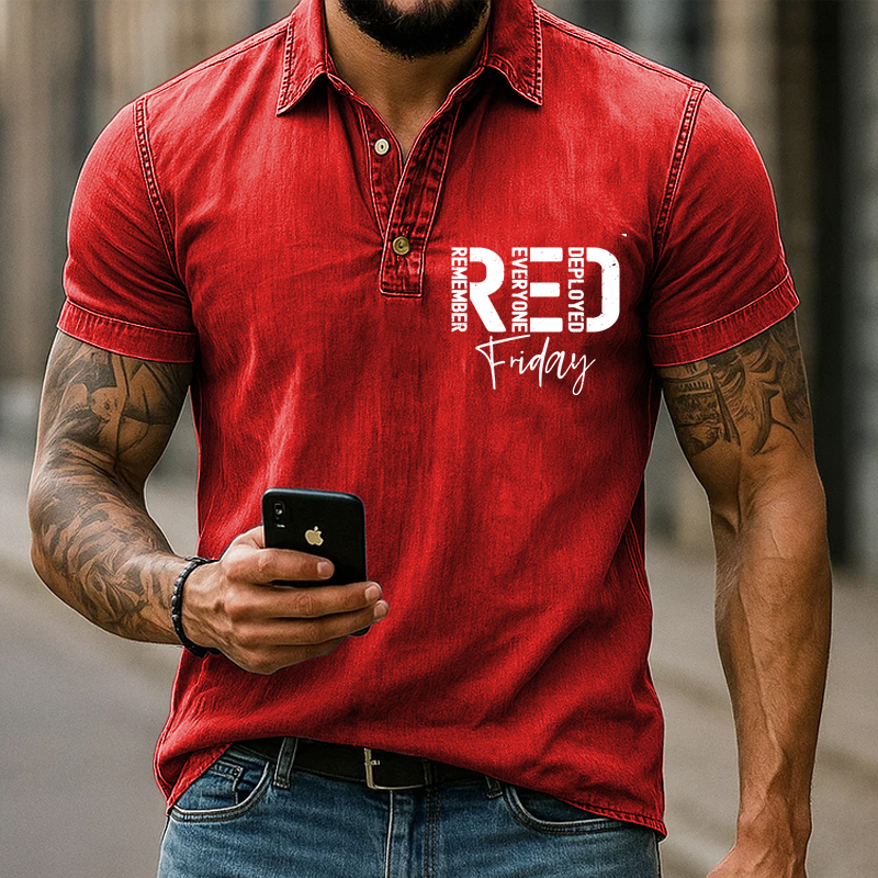 US Red Friday Printed Casual Polo Short-Sleeved T-Shirt