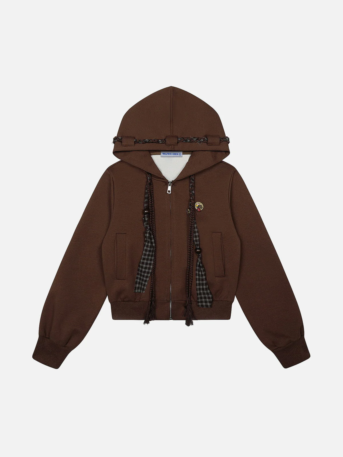 Aelfric Eden Cropped Plaid Rope Zip Up Hoodie