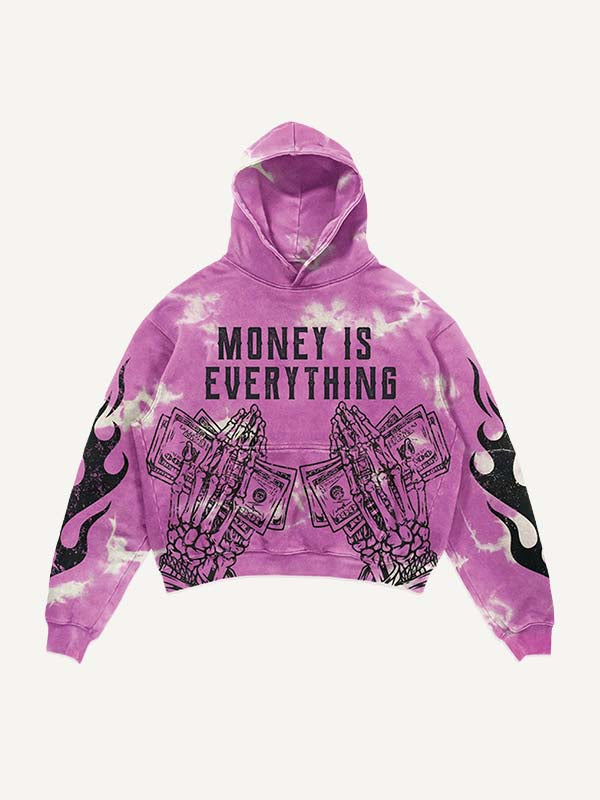 Skull Palm&Fire&Money&Pray Print Slant Pockets Hoodie