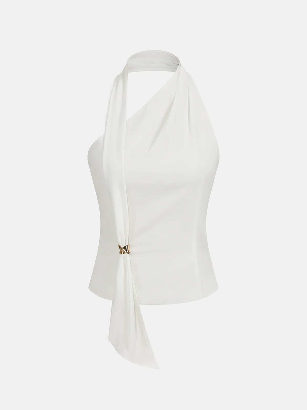 Metal Buckle Draped Halter Top