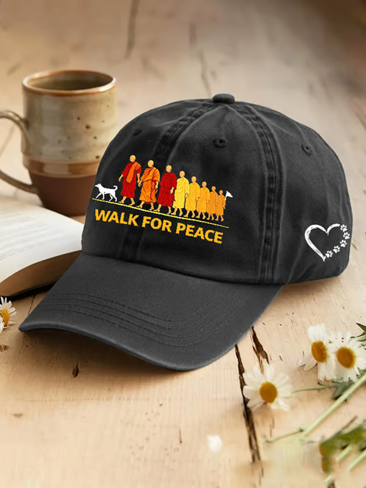 Retro Walk For Peace Monks With Aloka Dog Print Baseball Cap