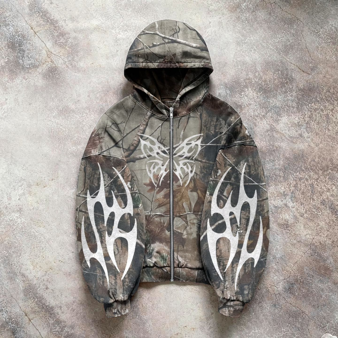 Camouflage Vintage Butterfly Zip Hoodie