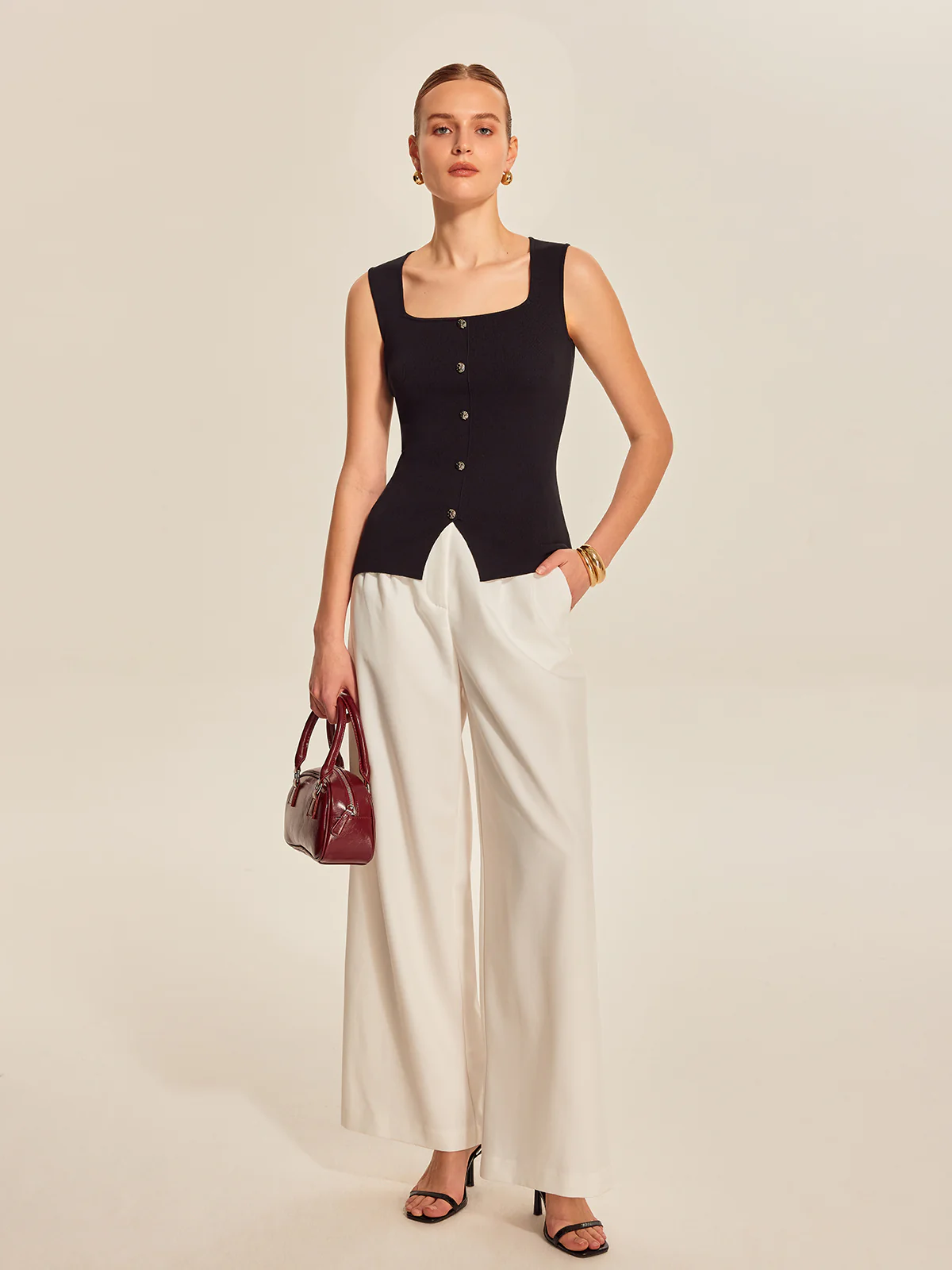 Button Front Square Neck Top