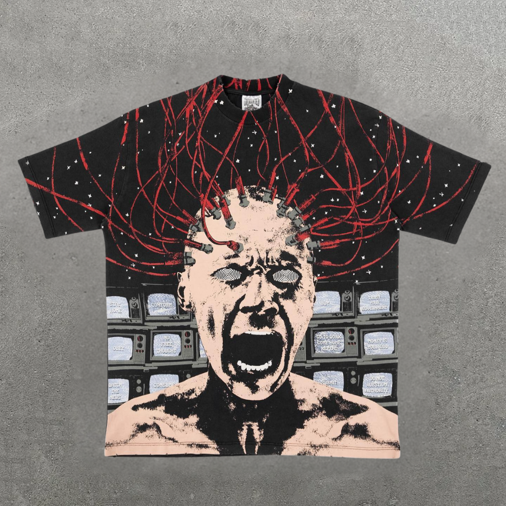 Skull Connect Eyes Graphic Streetwear T - Shirt