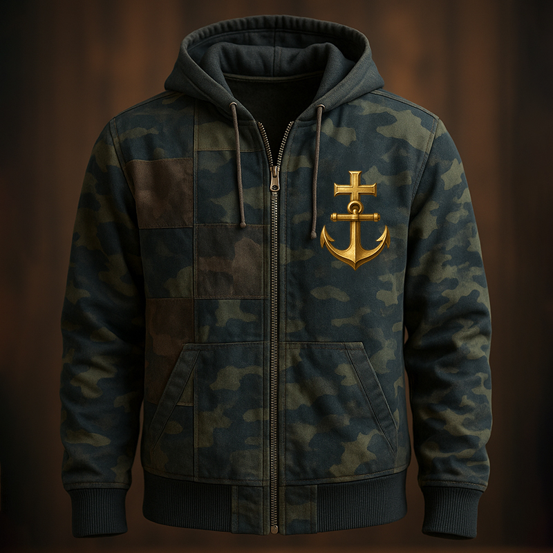 Navy Faith Art Vintage Print Casual Jacket