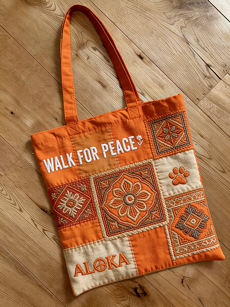 Walk For Peace In Patchwork Art Ecofriendly Tote Bag