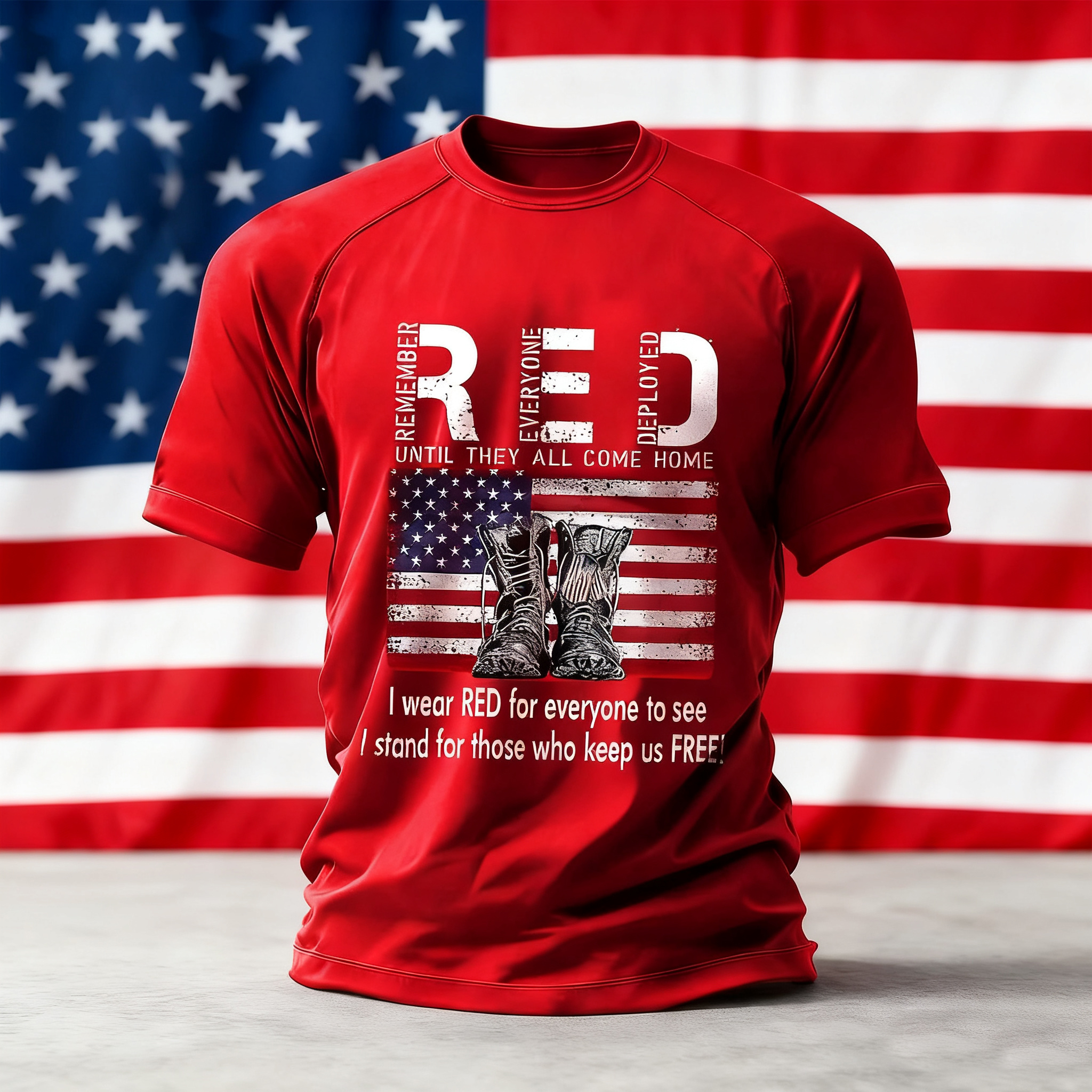 Men's We'll Wear Red to Remember Them Printed Crew Neck Short Sleeve T-shirt
