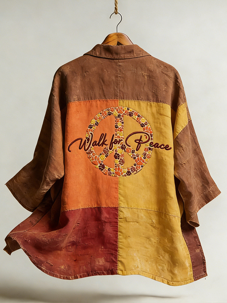 Peace-themed Pattern Design Linen Cardigan