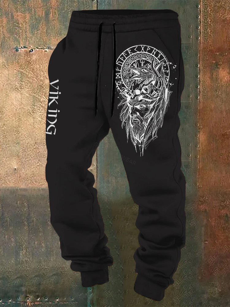 Men's Vintage Viking Totem Art Print Sweatpants