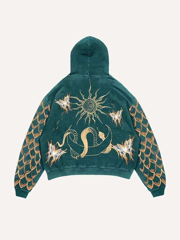 Moon&Sun&Snake&Graphic Print Slant Pockets Hoodie