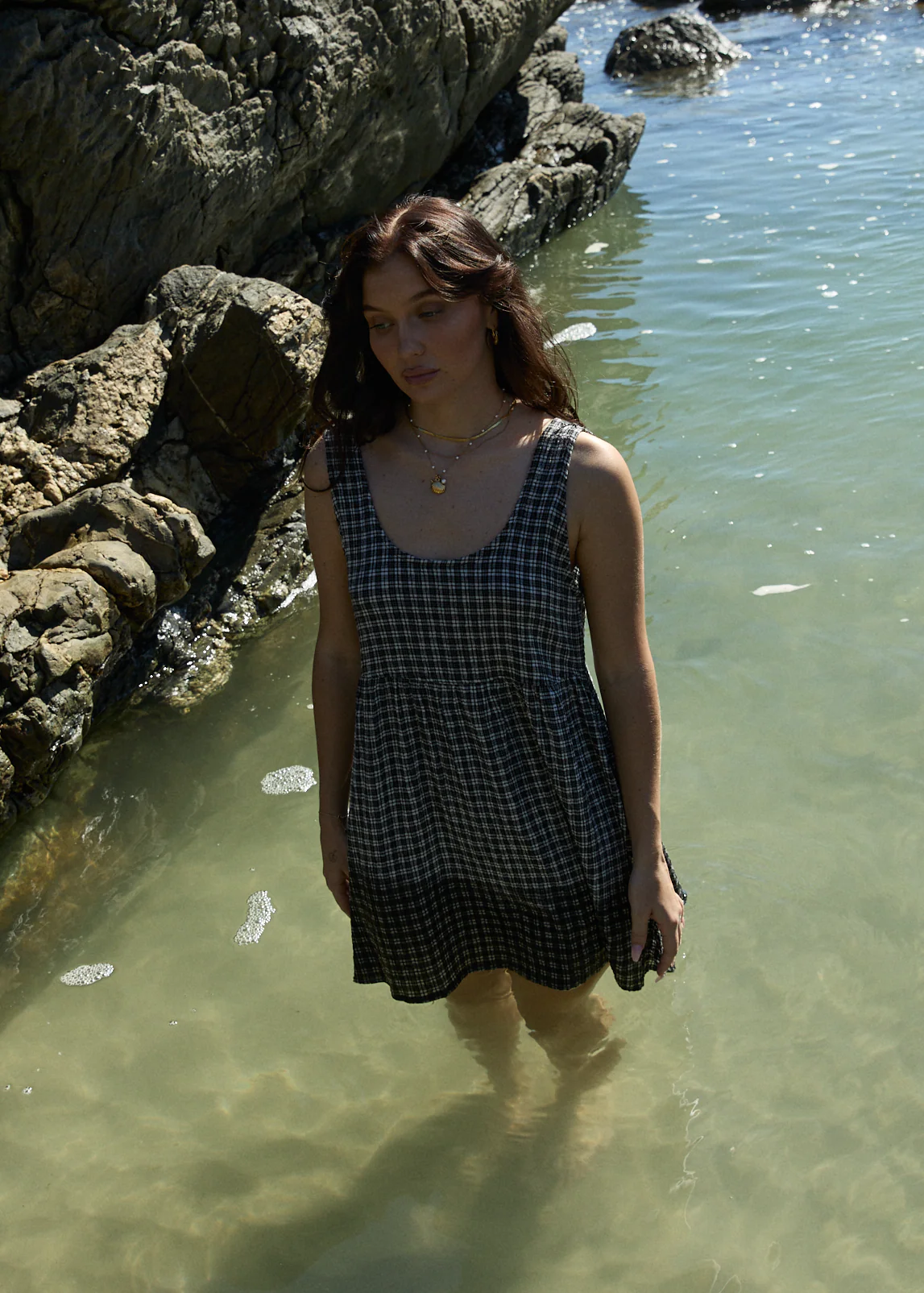 AFENDS Womens Jesse - Seersucker Mini Dress - Steel Check