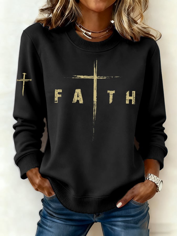 Women'S Faith Cross Print Sweatshirt