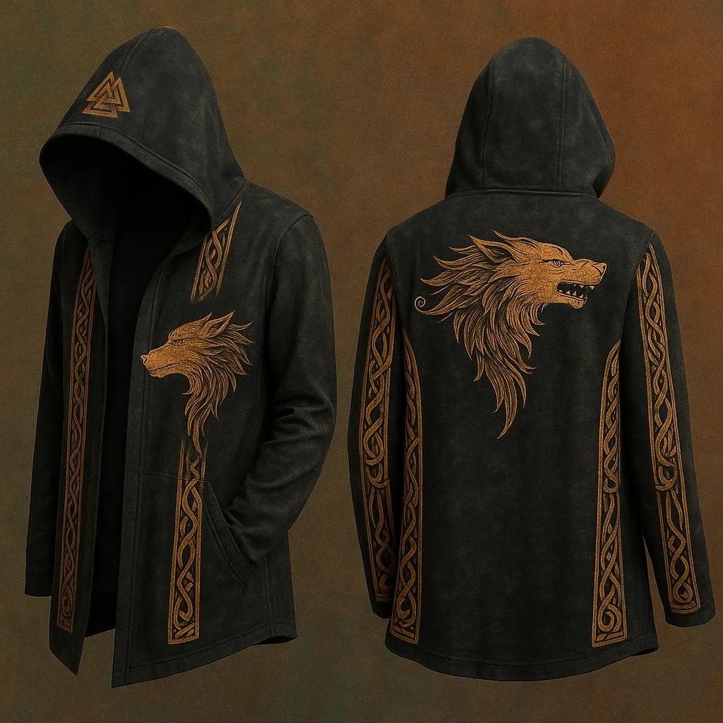 Men's Viking Nordic Wolf Vintage Hooded Jacket