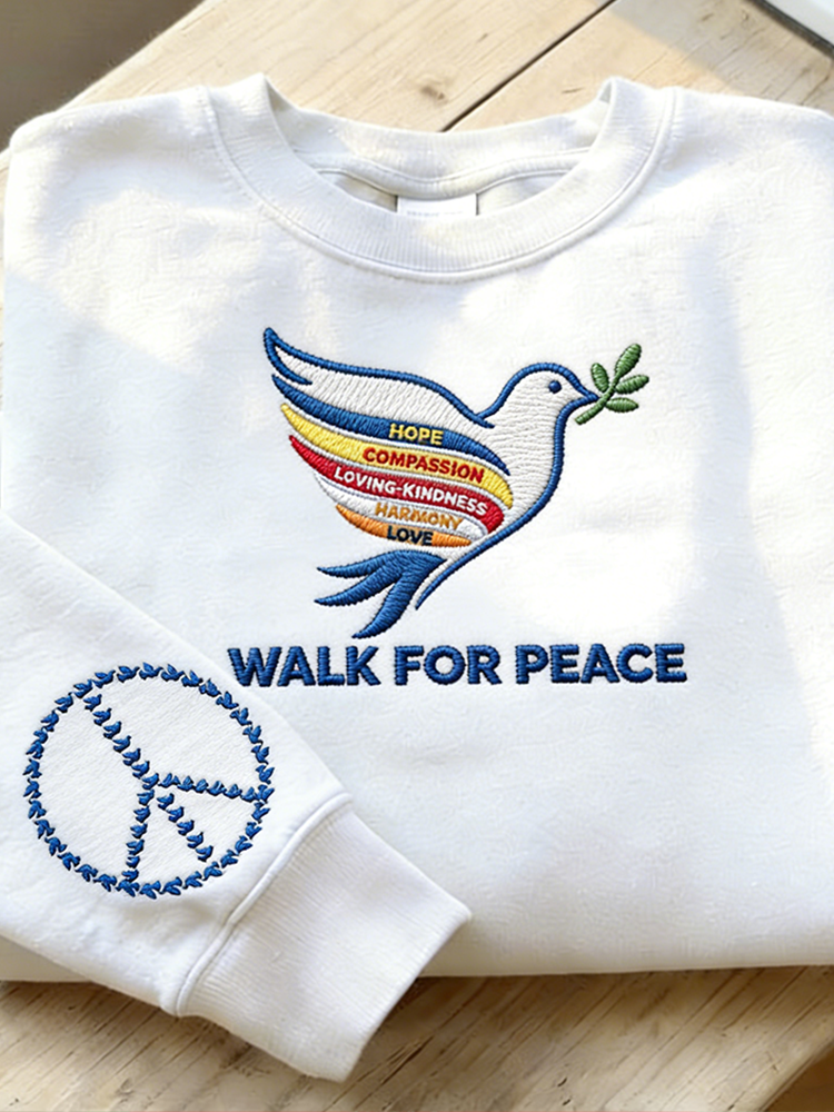 Walk For Peace Slogan Peace Dove Design Round Neck Sweatshirt
