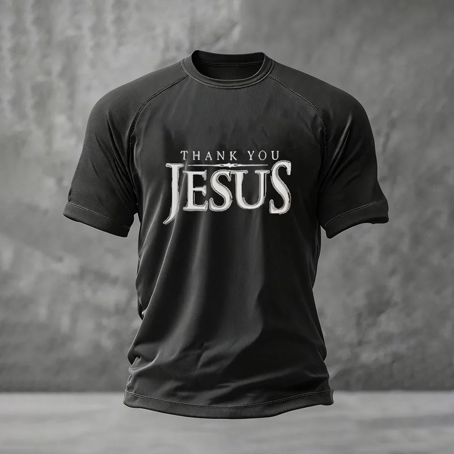 Men's Faith “thank you jesus” Printed Casual T-Shirt