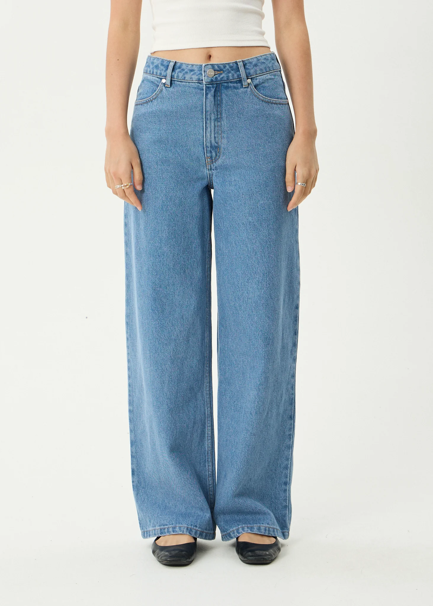 AFENDS Womens Bella - Denim Wide Leg Baggy Jean - Worn Blue