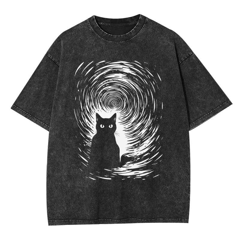 Retro Black Cat Washed T-shirt