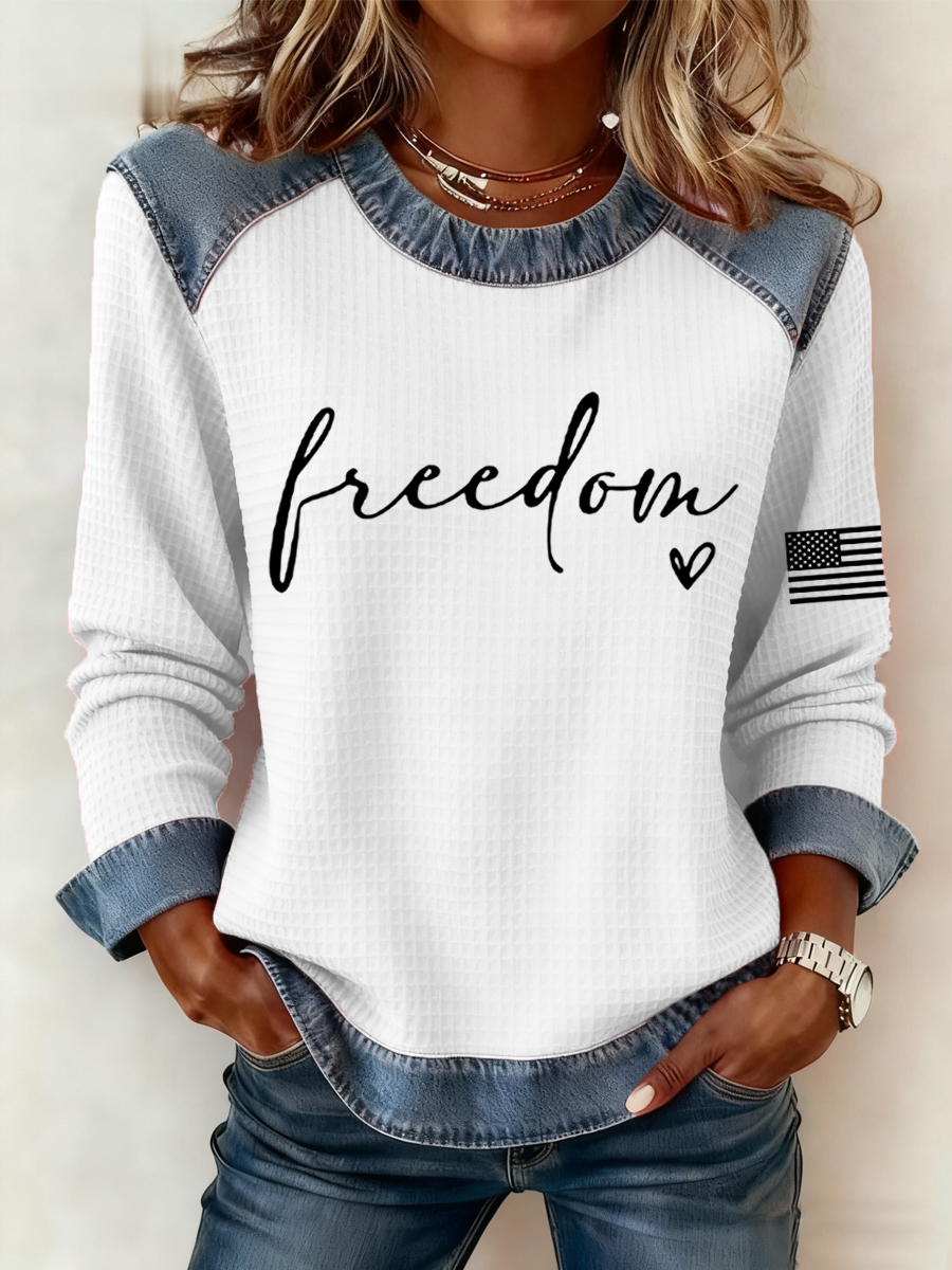Women's Freedom  Flag Print Waffle Sweatshirt