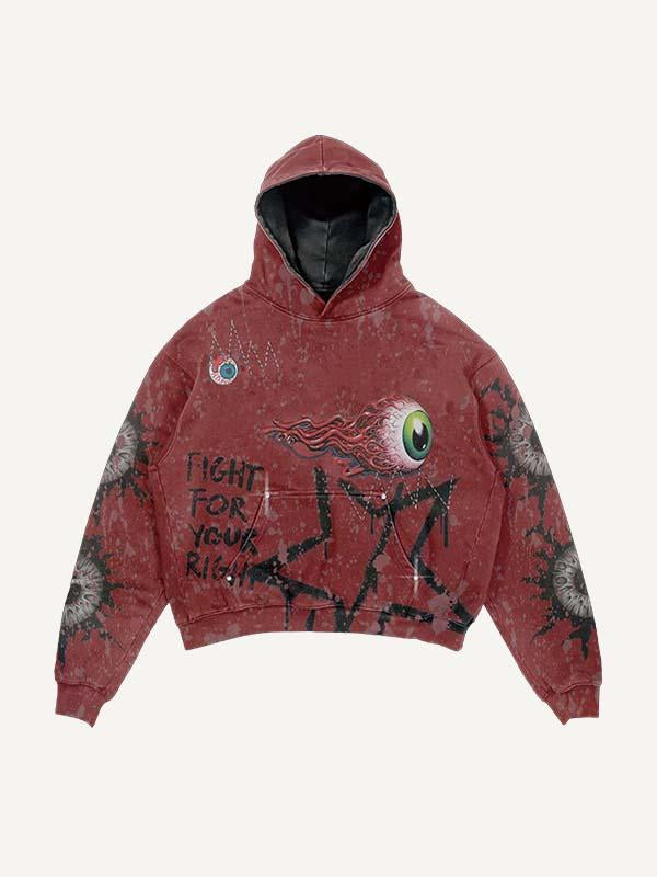 Eyeball&Letter&Graphic Print Slant Pockets Hoodie