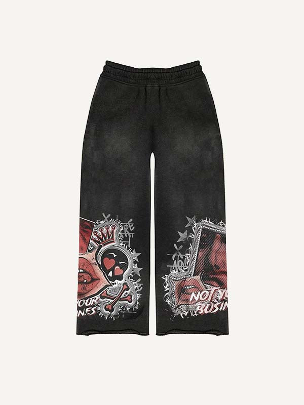 Figure&Lips&Skull&Heart&Letter Faux Decal Print Elastic Waist Pants